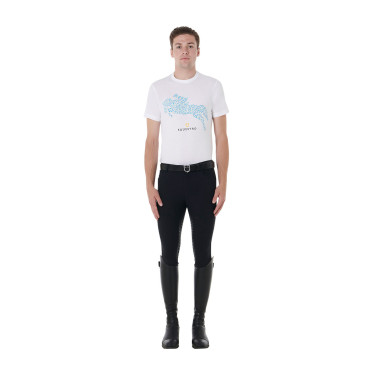 T-shirt en coton Equestro pour homme coupe slim imprimé Jump Blanc T-shirt en coton Equestro pour homme coupe slim imprimé Jump Blanc