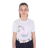 T-shirt menina com estampa de cavalo em interferência Equestro Branco