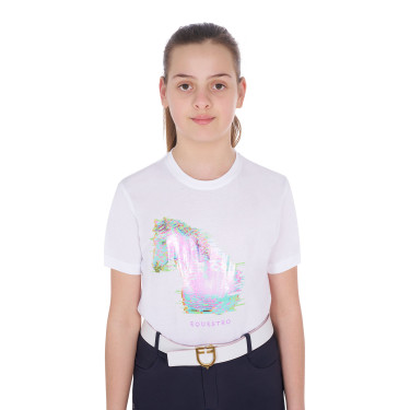 T-shirt menina com estampa de cavalo em interferência Equestro T-shirt menina com estampa de cavalo em interferência Equestro