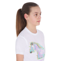 T-shirt menina com estampa de cavalo em interferência Equestro Branco T-shirt menina com estampa de cavalo em interferência Equestro Branco