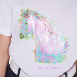 T-shirt menina com estampa de cavalo em interferência Equestro Branco T-shirt menina com estampa de cavalo em interferência Equestro Branco
