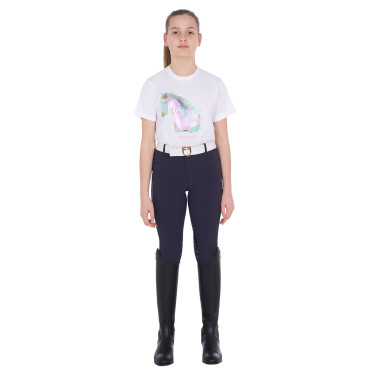 T-shirt menina com estampa de cavalo em interferência Equestro T-shirt menina com estampa de cavalo em interferência Equestro
