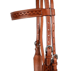 Cabeçada western com gravação em relevo na borda McBryan Castanha Castanho