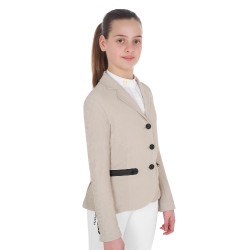 Casaco de competição três botões feminino em mesh Equestro Oxford bronzeado Rosa Casaco de competição três botões feminino em mesh Equestro Oxford bronzeado Rosa