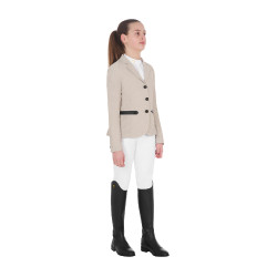 Casaco de competição três botões feminino em mesh Equestro Oxford bronzeado Rosa Casaco de competição três botões feminino em mesh Equestro Oxford bronzeado Rosa