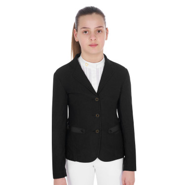 Casaco de competição três botões feminino em mesh Equestro Preto Casaco de competição três botões feminino em mesh Equestro Preto