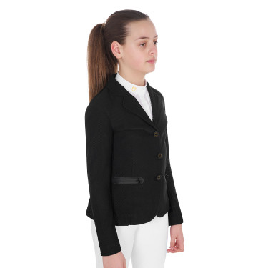 Casaco de competição três botões feminino em mesh Equestro Preto Casaco de competição três botões feminino em mesh Equestro Preto