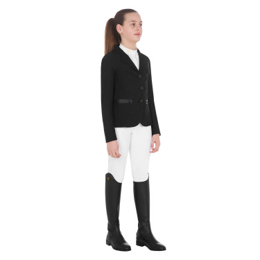Casaco de competição três botões feminino em mesh Equestro Preto Casaco de competição três botões feminino em mesh Equestro Preto