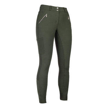 Calça HKM Lia cintura alta com grip de silicone total Verde-oliva