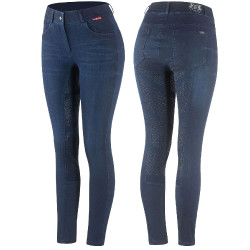 Calça de equitação jeans com grip de silicone integral Elle mulher B Vertigo Azul escuro