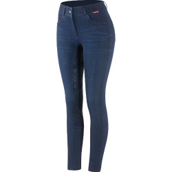 Calça de equitação jeans com grip de silicone integral Elle mulher B Vertigo Azul escuro