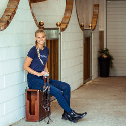 Calça de equitação jeans com grip de silicone integral Elle mulher B Vertigo Azul escuro