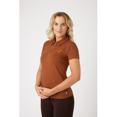 Polo Amy algodão elástico de manga curta feminino Horze Tabaco Polo Amy algodão elástico de manga curta feminino Horze Tabaco