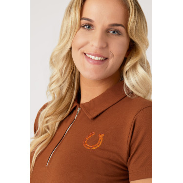 Polo Amy algodão elástico de manga curta feminino Horze Tabaco Polo Amy algodão elástico de manga curta feminino Horze Tabaco