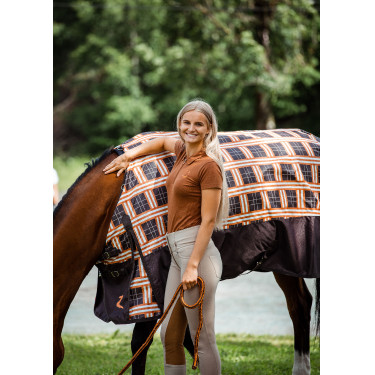 Polo Amy algodão elástico de manga curta feminino Horze Tabaco Polo Amy algodão elástico de manga curta feminino Horze Tabaco