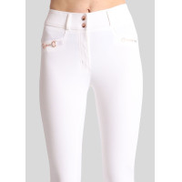 Calça de Montar Molly Yati feminina cintura alta Branco / ouro rosa Calça de Montar Molly Yati feminina cintura alta Branco / ouro rosa