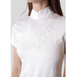 Polo de competição Montar Bling mangas curtas feminino Branco