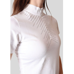 Polo de competição Montar Bling mangas curtas feminino Branco