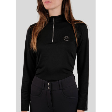 Polo de competição Montar Everly logo de cristal mangas compridas feminino Preto