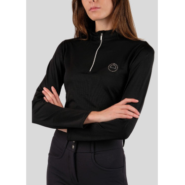 Polo de competição Montar Everly logo de cristal mangas compridas feminino Preto