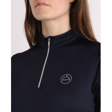 Polo de competição Montar Everly logo de cristal mangas compridas feminino Polo de competição Montar Everly logo de cristal mangas compridas feminino