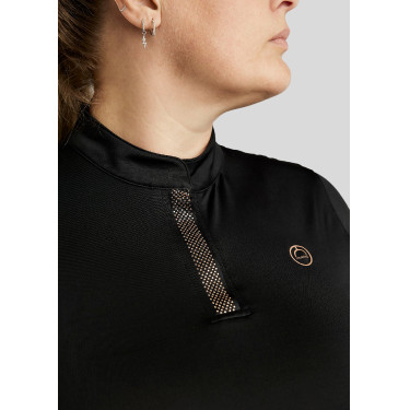 Polo de Montaria Briella de mangas compridas cristal Rose gold Curve feminino Preto
