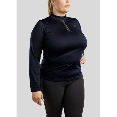 Polo de Montaria Briella de mangas compridas cristal Rose gold Curve feminino Marinho Azul-marinho