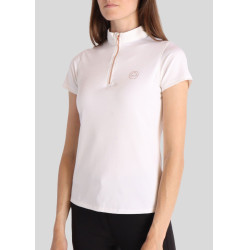 Polo de Equitação Everly Mon Tech feminino de mangas curtas rosa dourado Polo de Equitação Everly Mon Tech feminino de mangas curtas rosa dourado