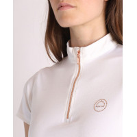 Polo de Equitação Everly Mon Tech feminino de mangas curtas rosa dourado Branco Polo de Equitação Everly Mon Tech feminino de mangas curtas rosa dourado Branco