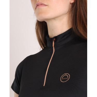 Polo de Equitação Everly Mon Tech feminino de mangas curtas rosa dourado Preto