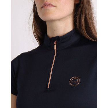 Polo de Equitação Everly Mon Tech feminino de mangas curtas rosa dourado Marinho Azul-marinho