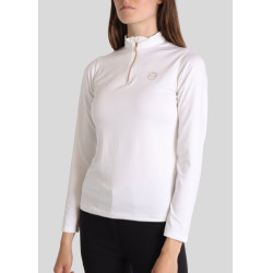 Polo de Equitação Everly Mon Tech feminino de mangas compridas rose gold Branco