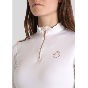 Polo de Equitação Everly Mon Tech feminino de mangas compridas rose gold Branco