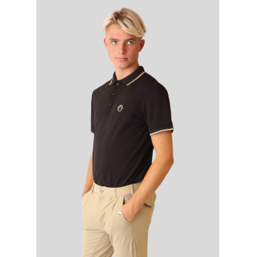 Polo de equitação masculino com gola contrastante e mangas curtas