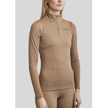 Polo de Montaria MoCilia Jacquard refinado de mangas compridas feminino Latté Castanho
