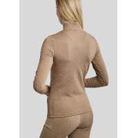 Polo de Montaria MoCilia Jacquard refinado de mangas compridas feminino Latté Castanho