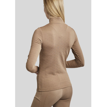 Polo de Montaria MoCilia Jacquard refinado de mangas compridas feminino Latté Castanho