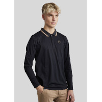 Polo de montar MoDrake masculino com gola contrastante e mangas compridas Preto
