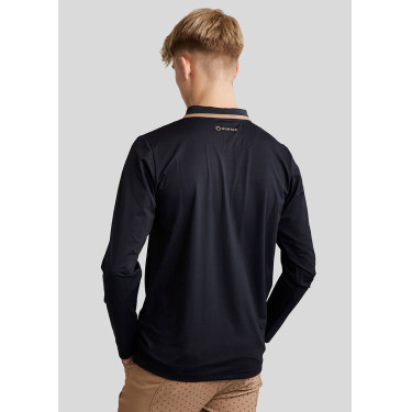Polo de montar MoDrake masculino com gola contrastante e mangas compridas Polo de montar MoDrake masculino com gola contrastante e mangas compridas