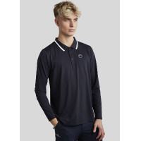 Polo de montar MoDrake masculino com gola contrastante e mangas compridas Marinho escuro Azul