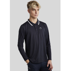 Polo de montar MoDrake masculino com gola contrastante e mangas compridas Marinho escuro Azul