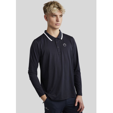 Polo de montar MoDrake masculino com gola contrastante e mangas compridas Marinho escuro Azul