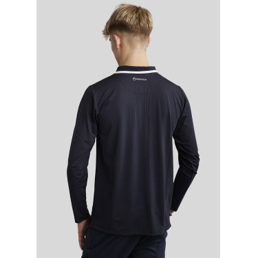 Polo de montar MoDrake masculino com gola contrastante e mangas compridas Marinho escuro Azul