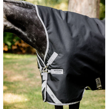 Cobertura Horseware High Neck Amigo® Bravo 12 Original 250g 1200D Preto / cinza titânio / prata Cobertura Horseware High Neck Amigo® Bravo 12 Original 250g 1200D Preto / cinza titânio / prata