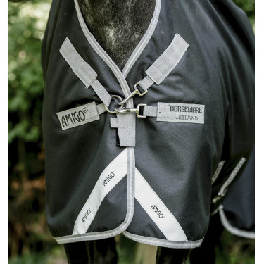 Cobertura Horseware High Neck Amigo® Bravo 12 Original 250g 1200D Preto / cinza titânio / prata Cobertura Horseware High Neck Amigo® Bravo 12 Original 250g 1200D Preto / cinza titânio / prata