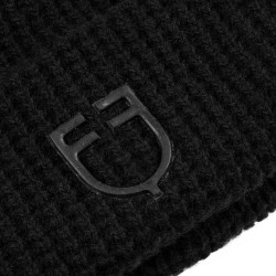 Gorro Equestro unissexo em lã canelada com logótipo Preto