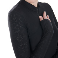 Polo de treino feminino em tecido elástico Equestro Preto Polo de treino feminino em tecido elástico Equestro Preto