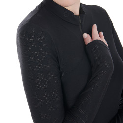 Polo de treino feminino em tecido elástico Equestro Preto