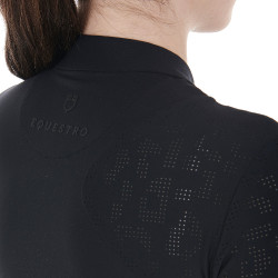 Polo de treino feminino em tecido elástico Equestro Preto