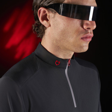 Polo de treino masculino Equestro Ridertechnology com mangas curtas e zíper Polo de treino masculino Equestro Ridertechnology com mangas curtas e zíper